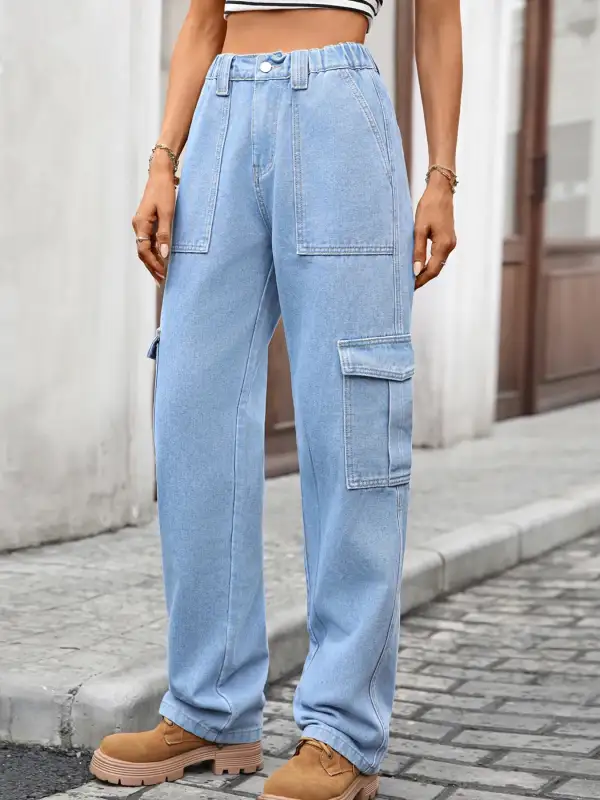 Versatile High Waist Cargo Denim Jeans