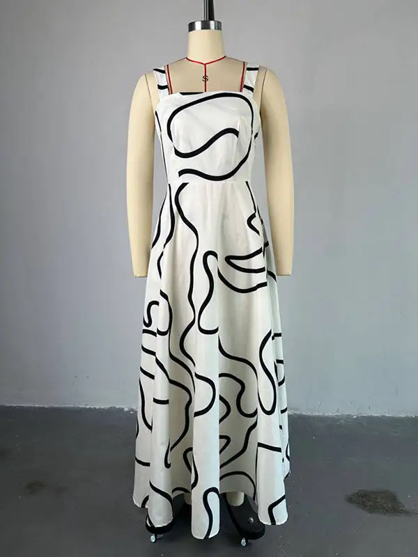 Pockets Printed Neck Maxi Dress
