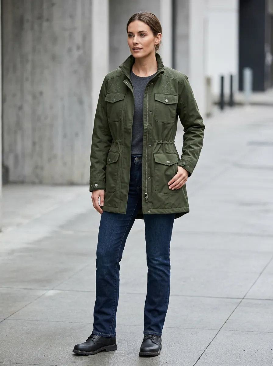 Women's Olive Green Utility Waterproof Field Jacket
