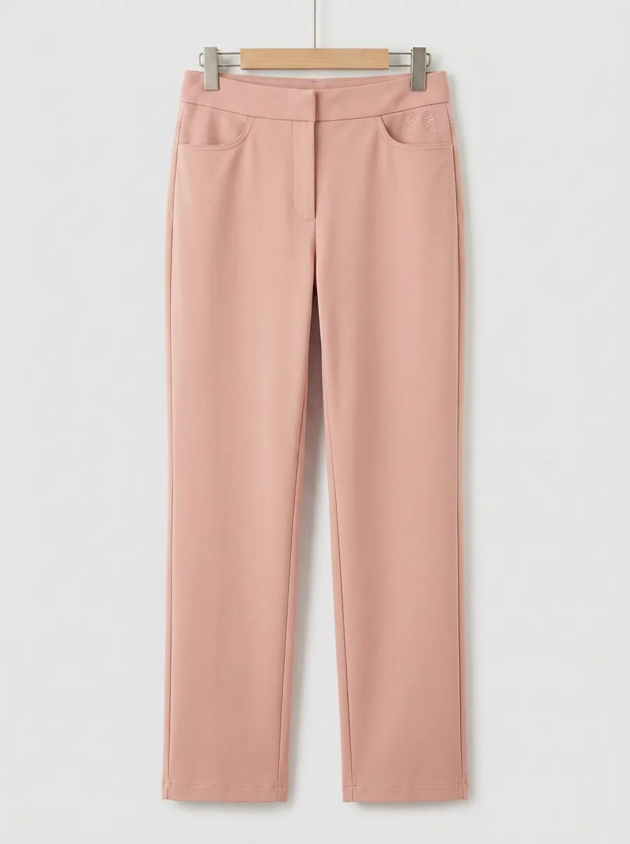 Women's Urban Everyday Floral Embroidered Mid Rise Straight Leg Pants