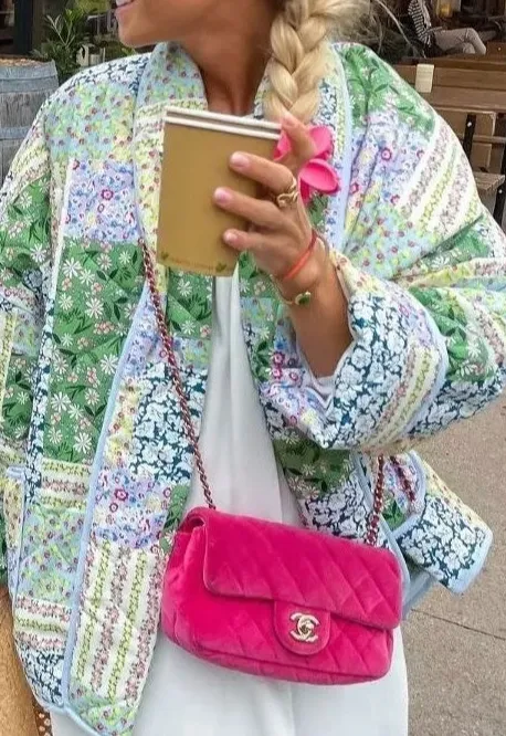 Turndown Collar Floral Long Cardigan