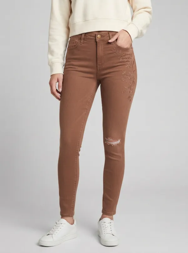Women's Camden Floral Embroidered Distressed Graphic Slim Jeans