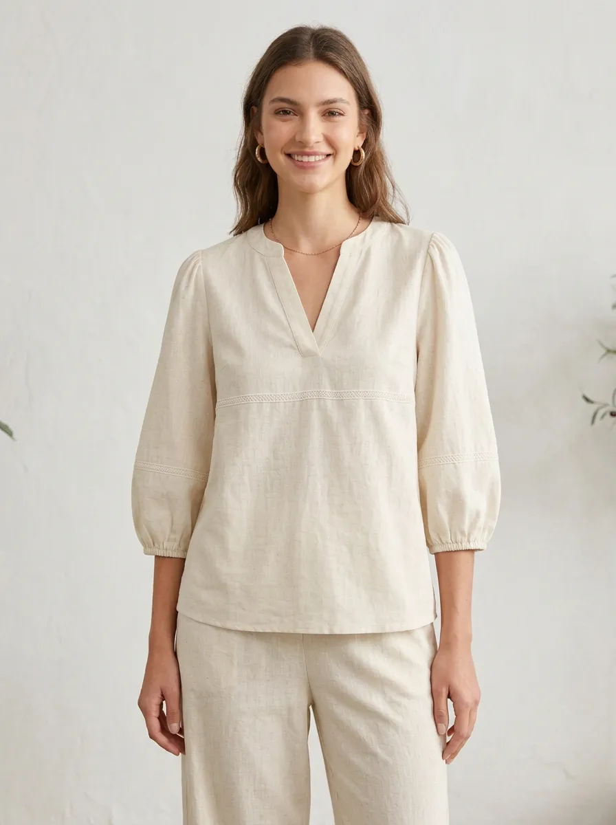 Everyday Puff-Sleeve Short-Sleeve Women's V-Neck Shirt
