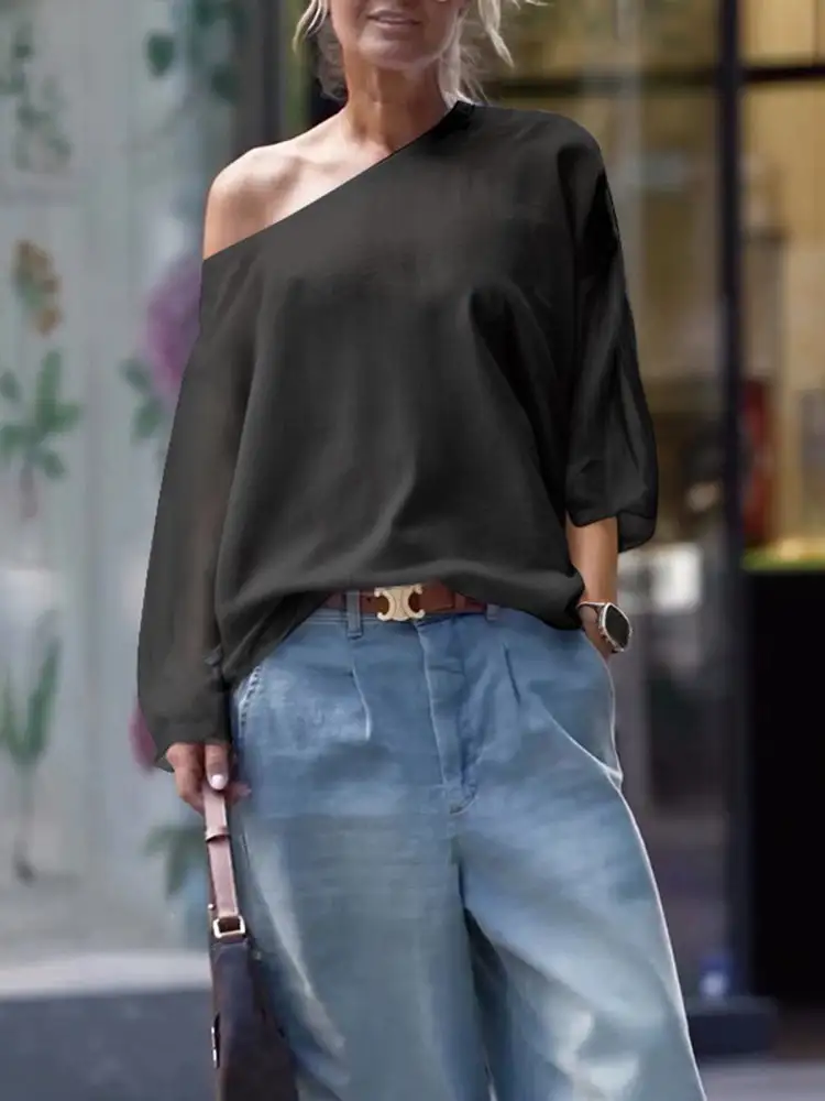 Long Sleeve Relaxed One Shoulder T-Shirt