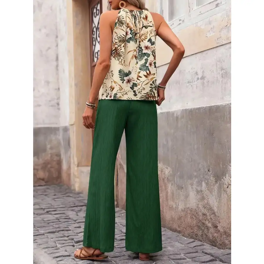 Printed Tank Top and Wide Leg Pants Set