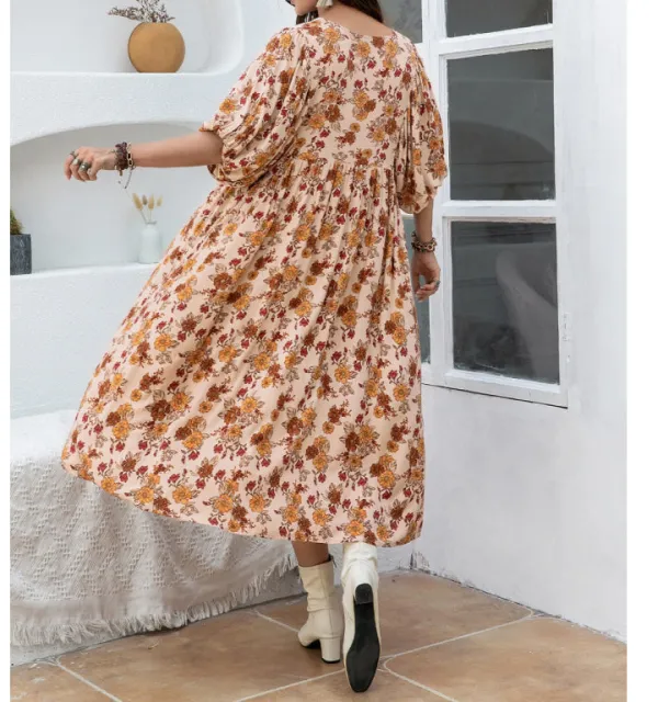 Plus Size Tie Neck Half Sleeve Midi Dress