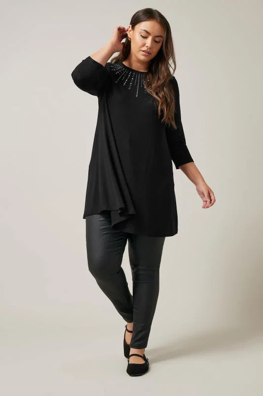 Black Sequin Embellished Longline Top detail 3