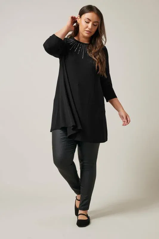 Black Sequin Embellished Longline Top