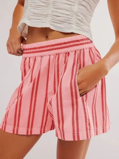 Relaxed Striped Elastic Waist Shorts