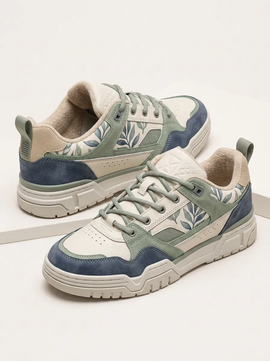 Men's Urban Botanical Leaf Pattern Printed Skate Shoes