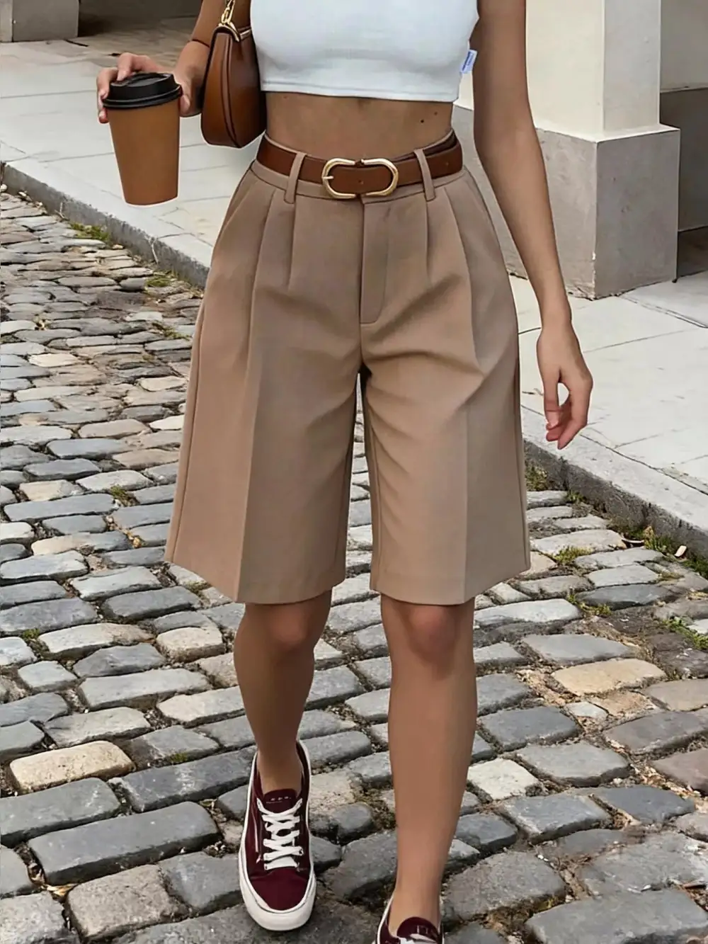 Refined High-Waist Pleated Casual Shorts