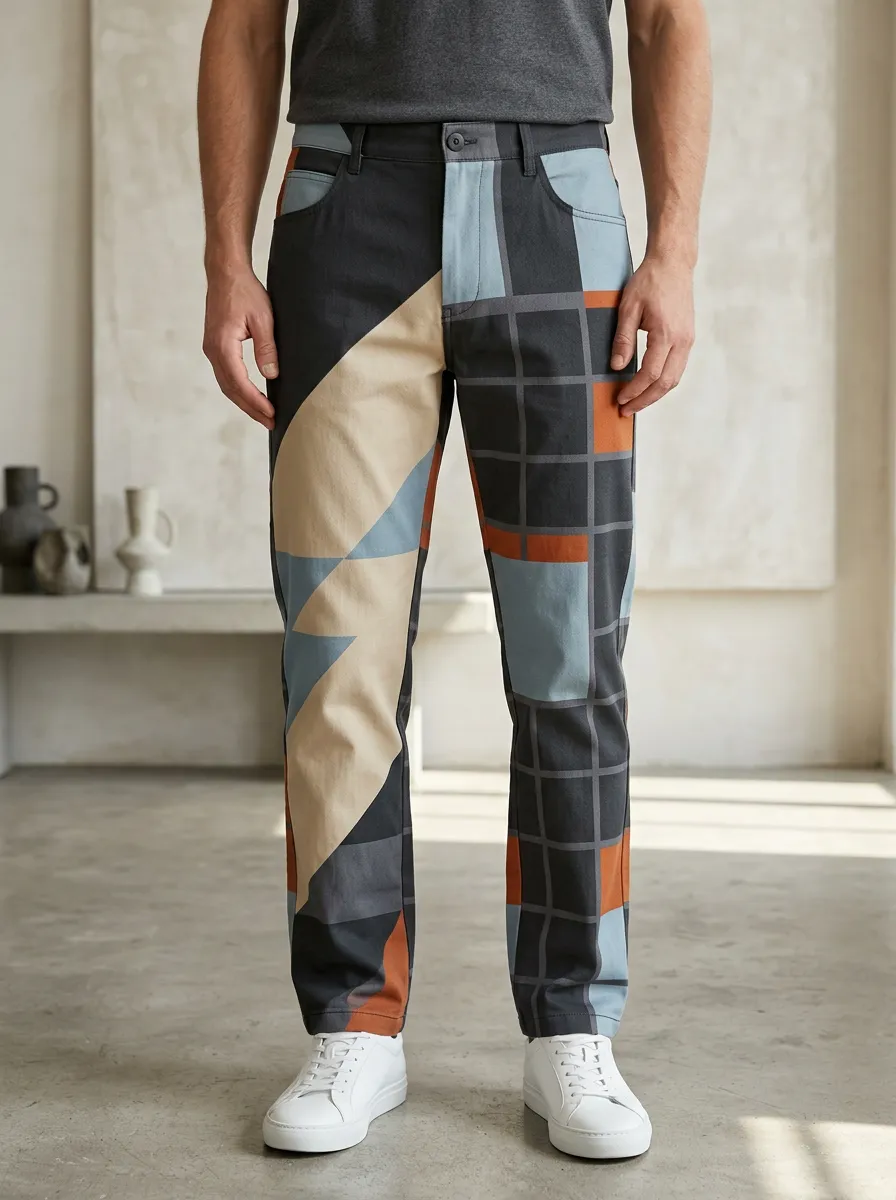 Men's Geometric Print Straight-Leg Trousers