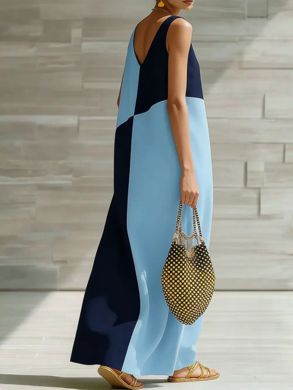 Block Sleeveless Maxi Dress