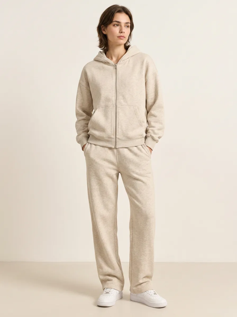 Unisex Zip-Up Hoodie Printed Relaxed Sport Set
