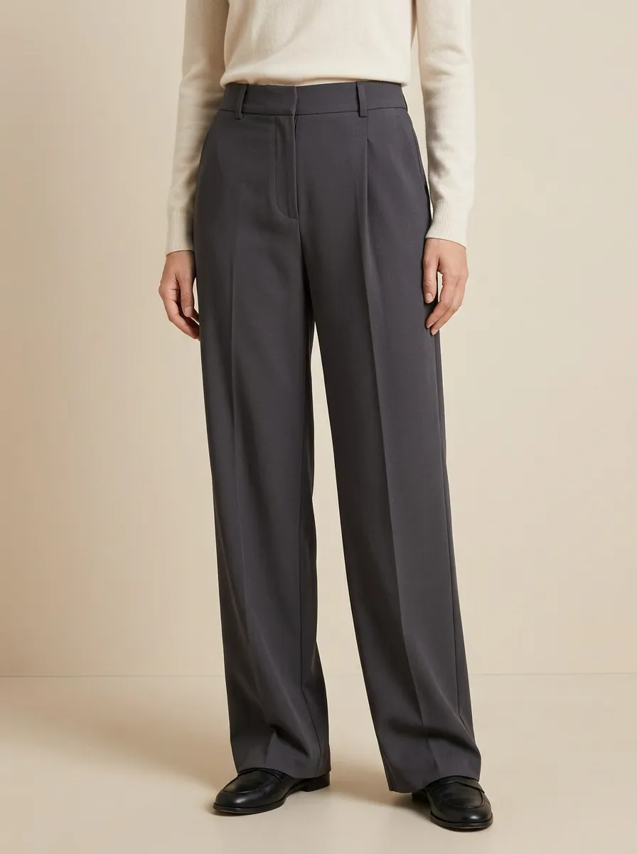 Polished High Rise Wide Leg Trousers