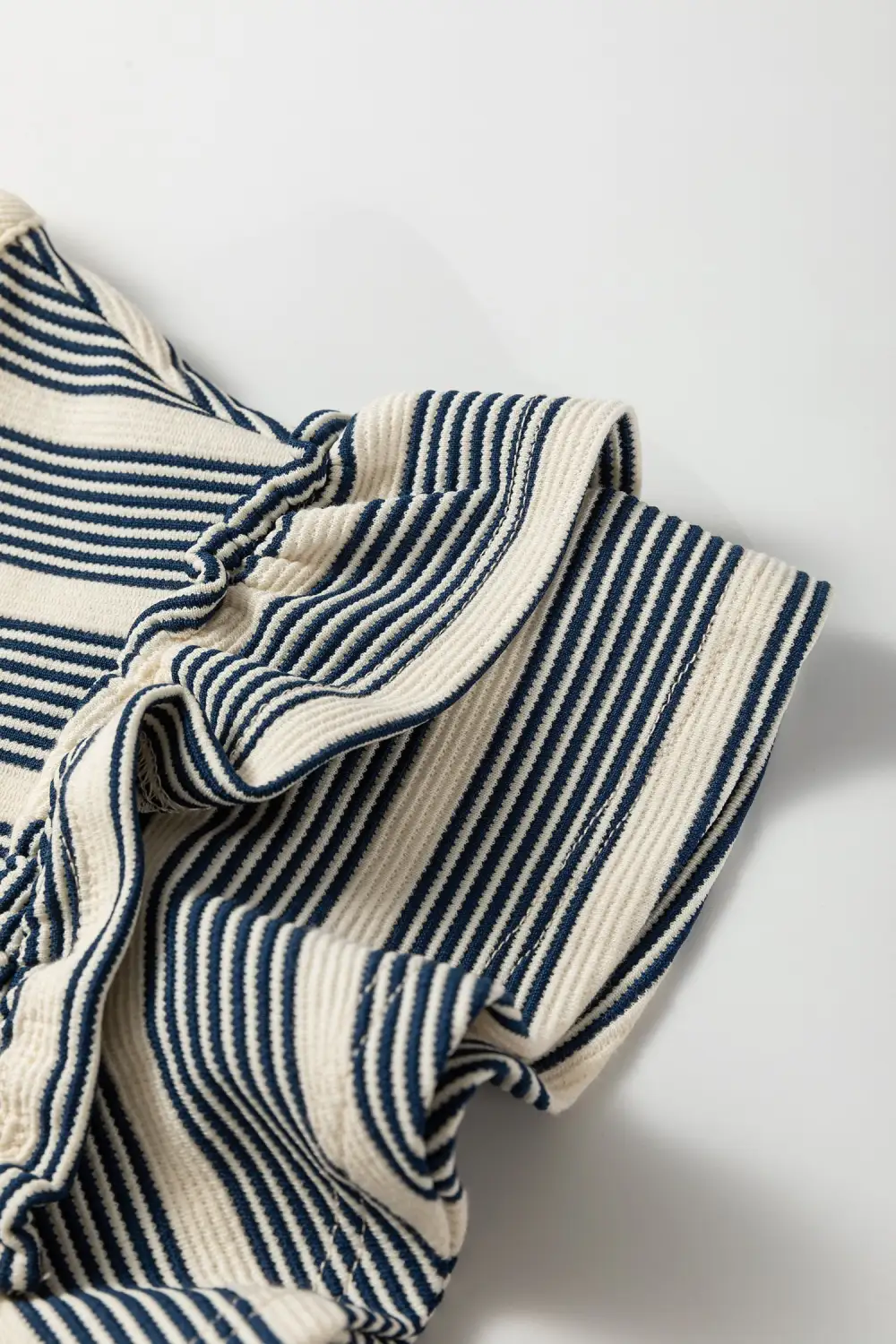 Striped Split Neck Ruffle Midi Dress