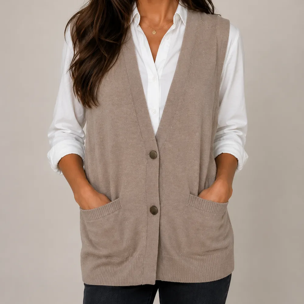 Button Front Pocket Cardigan Vest