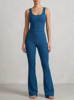 Women's Vintage Inspired Ribbed Yoga Inspired Fitness Inspired Tank Top and Flare Pants Active Set