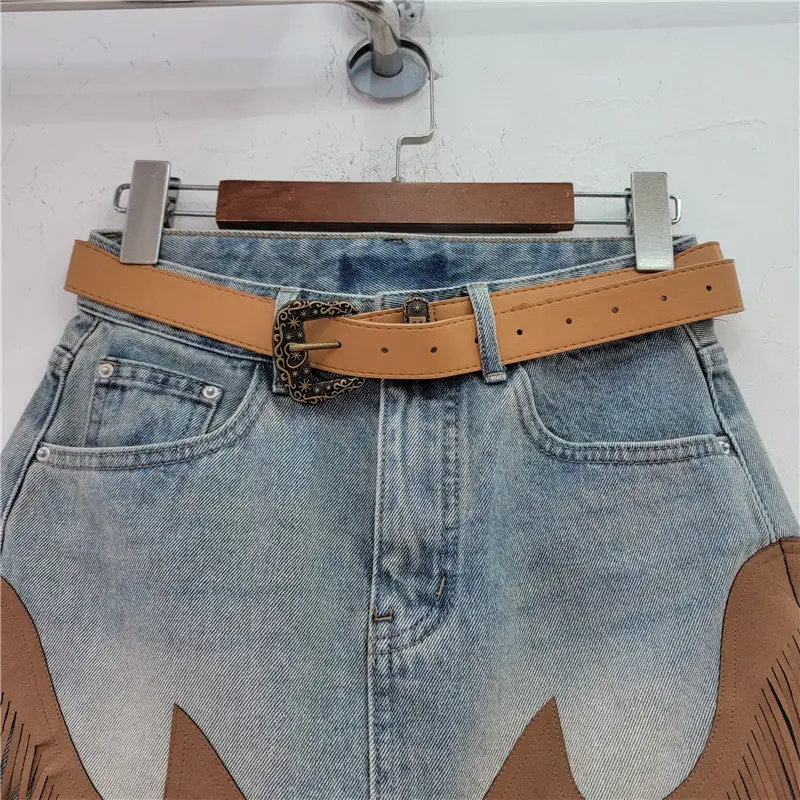 Casual Denim Tasseled Skirt
