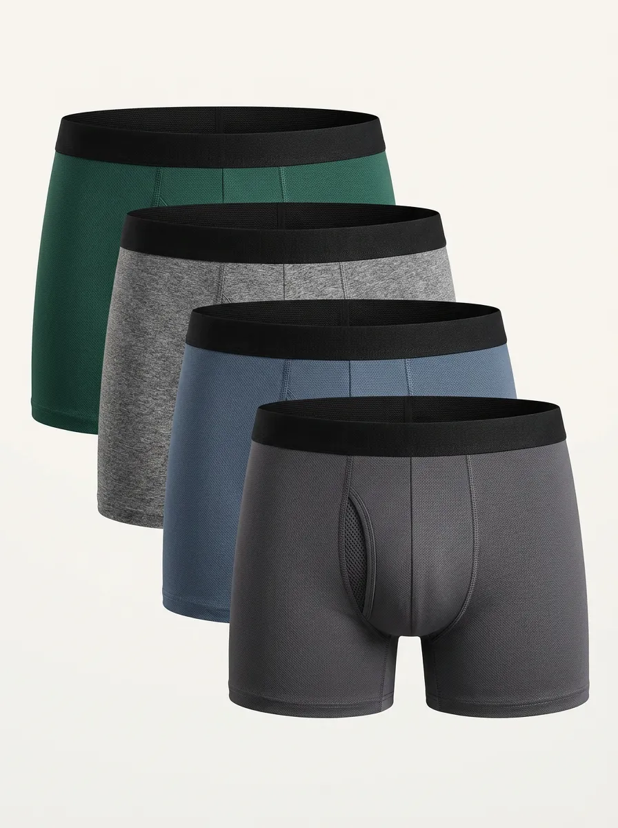 Men's Mesh Breathable Heathered Texture 4-Pack Boxer Briefs