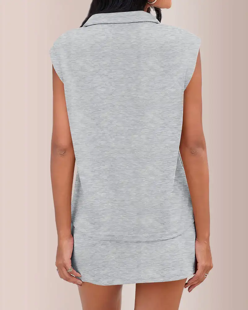 Sporty Chic Half-Zip Sleeveless Polo Skort Set