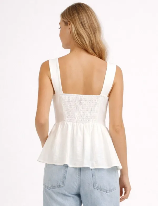 Chic Smocked Square Neck Button Sleeveless Top