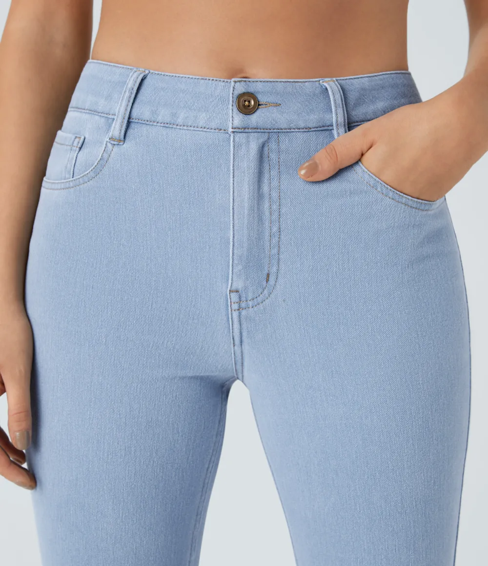 Magic Mid Rise Button Pockets Stretchy Knit Casual Bootcut Jeans