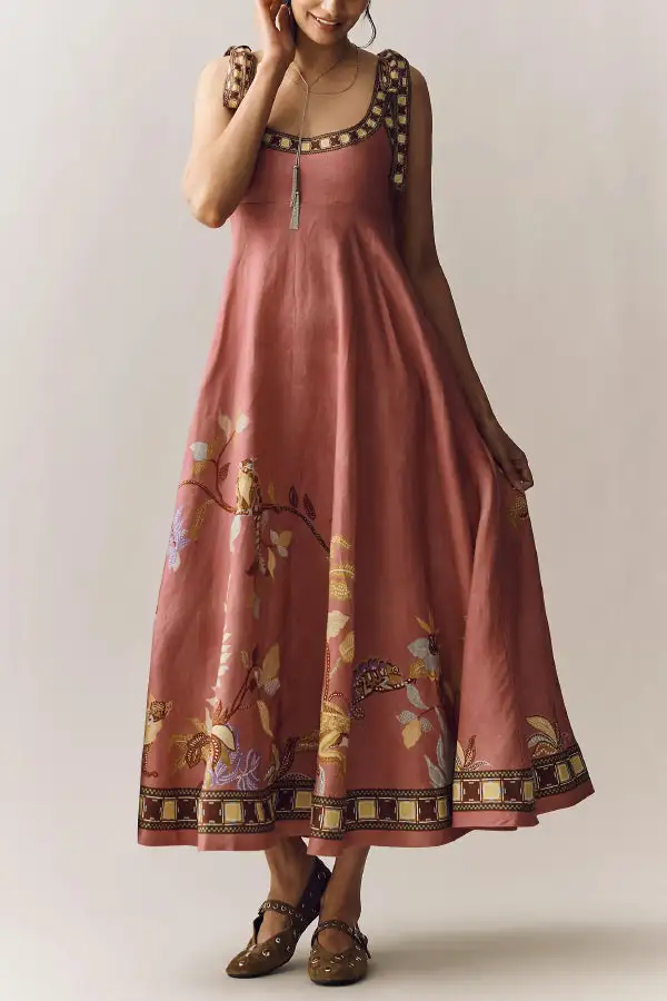 Sophisticated Tie Detail Tie Front Top And Flowing Maxi Skirt Set