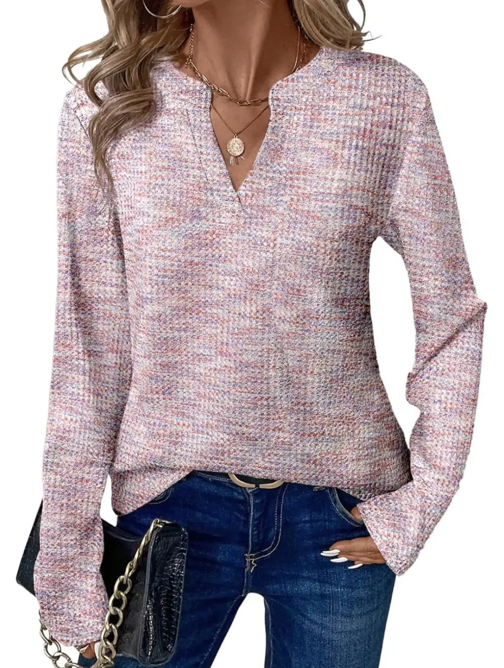 V Neck Pullover Long Sleeve Tee