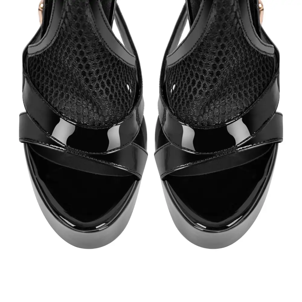 Mesh Buckle Ankle Strap Platform Stiletto Sandals