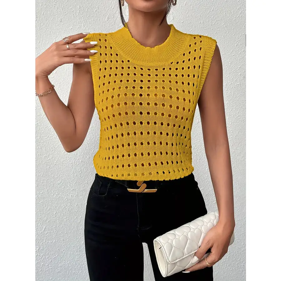 Hollow Out Round Neck Knit Tank