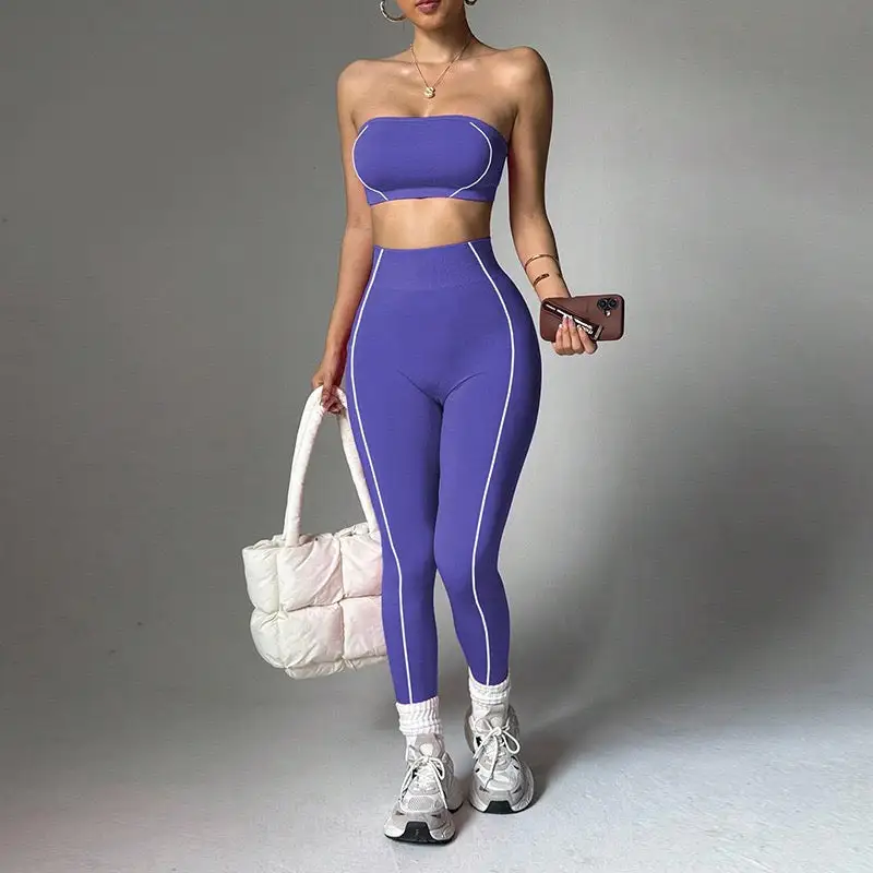 Strapless Bandeau Crop Top and High-Waisted Leggings Activewear Set