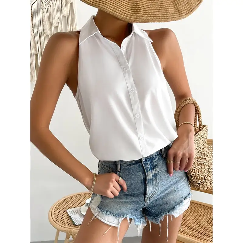 Women's Split-Hem Lapel-Collar Relaxed Blouse