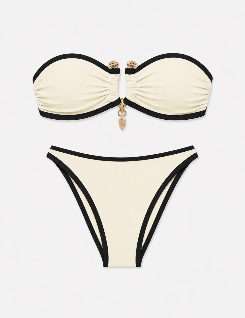 Contrast Trim Metal Ring Bandeau Two Piece Bikini Set