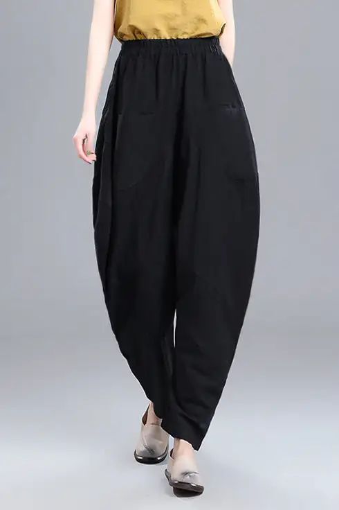 Classic Linen Cotton High Waist Pocketed Trousers