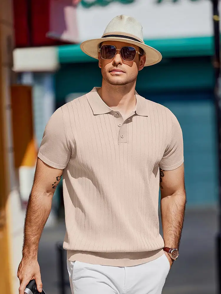 Casual Ribbed Knitted Polo Shirt