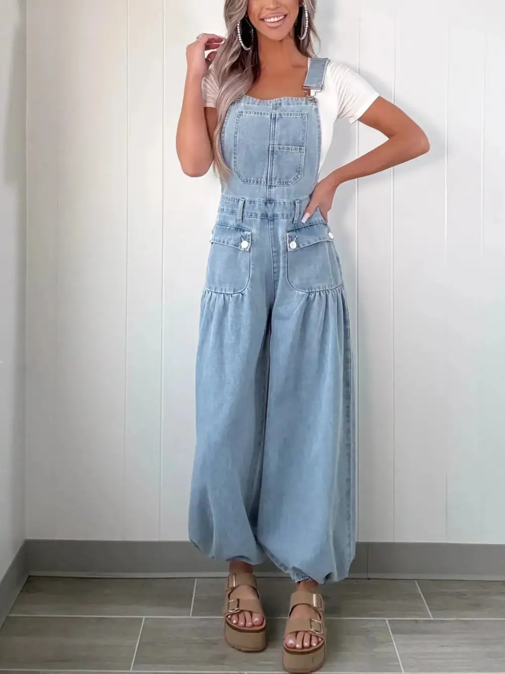 Chic Denim Wide Leg Overalls