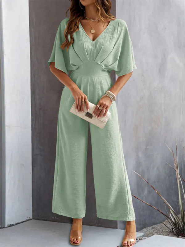 Short Sleeved Clean Wide Leg Jumpsuit Shorts