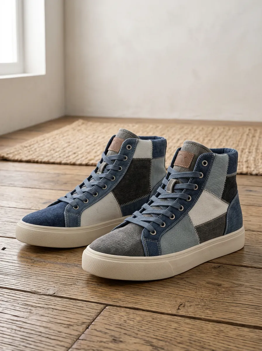 Men's Modern Casual Fashion Patchwork Denim Patterned Canvas Shoes