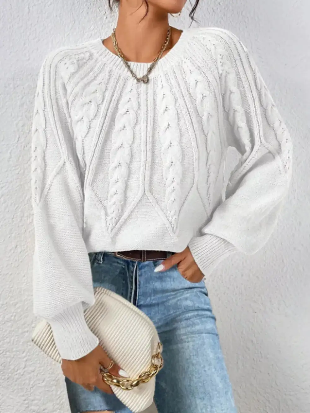 Essential Long Sleeve Cable Knit Sweater