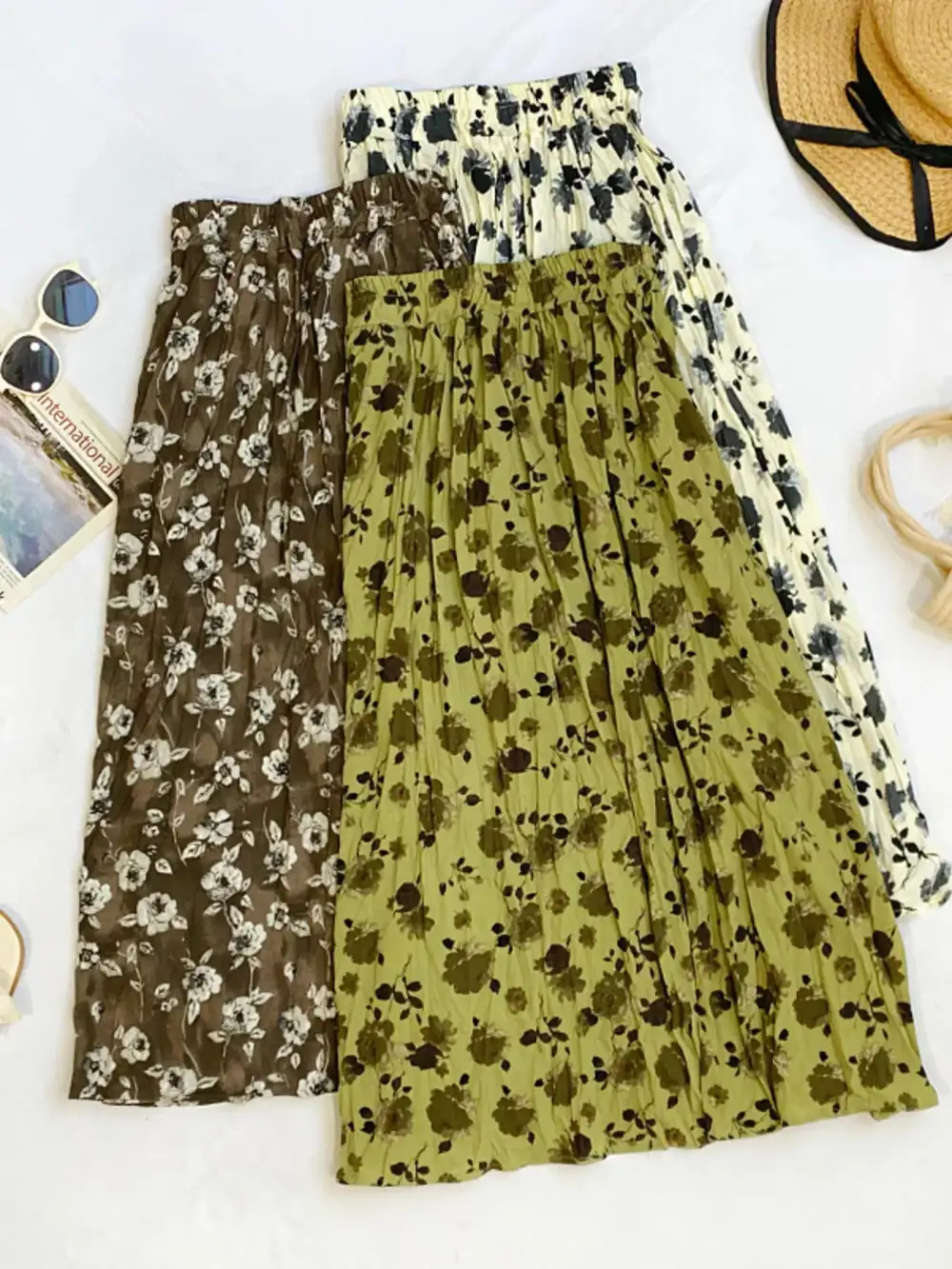 Print Elastic Waist Midi Skirt