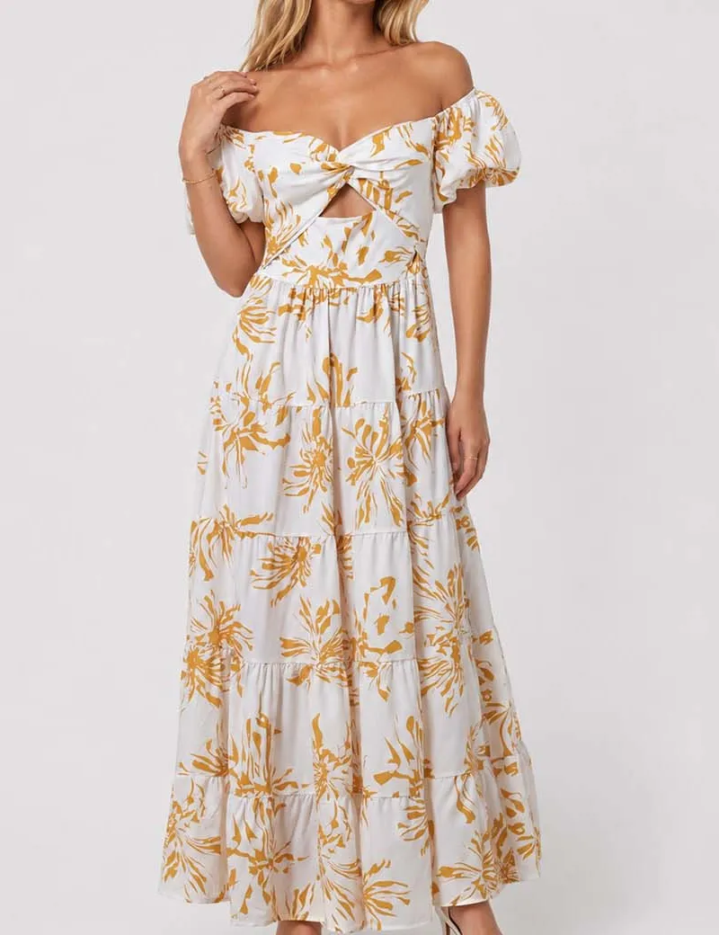 Bubble Short Sleeves Maxi Dress