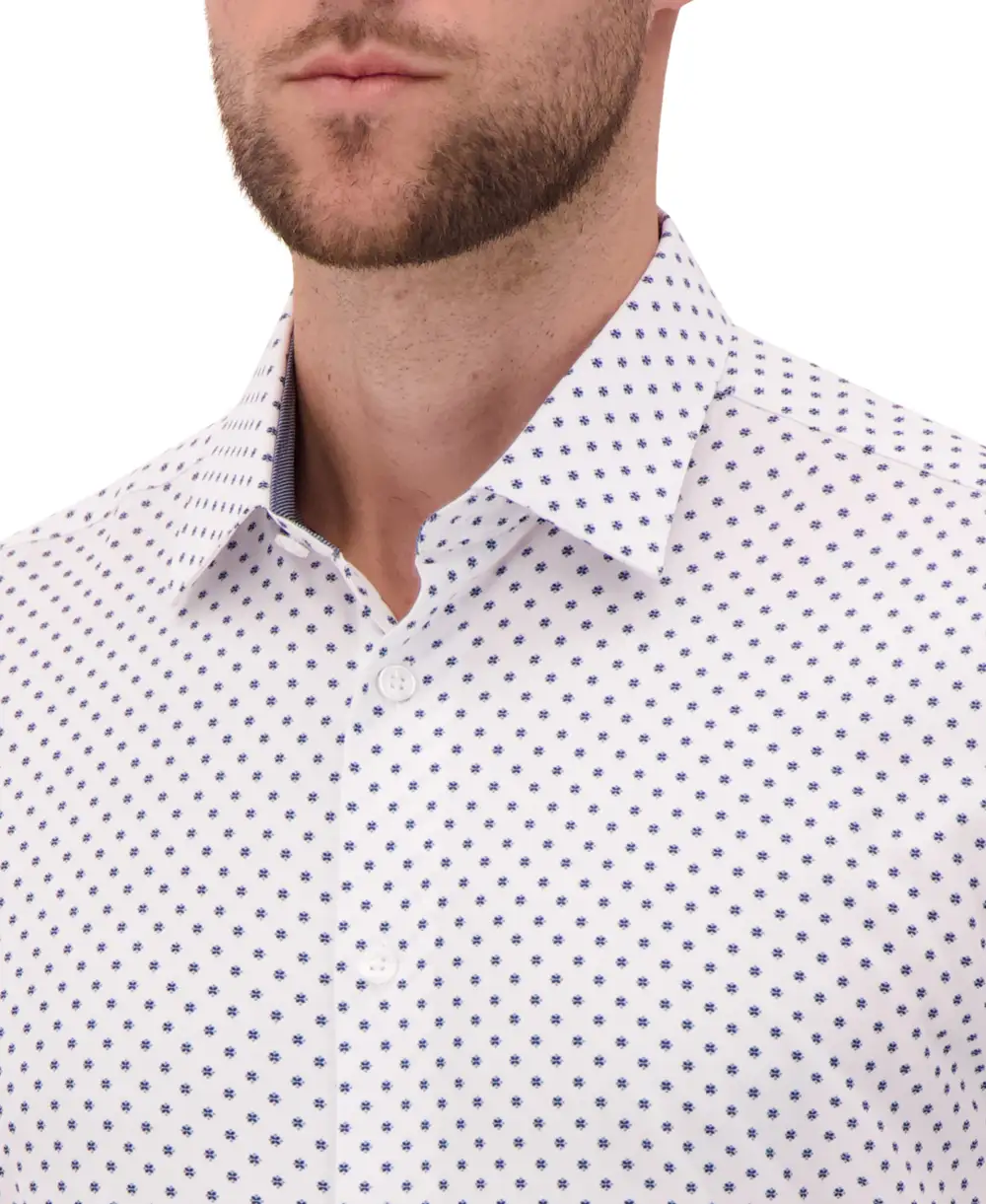 Lightweight Geometric Geometric-Print Four-Way-Stretch Men's Dress Shirt