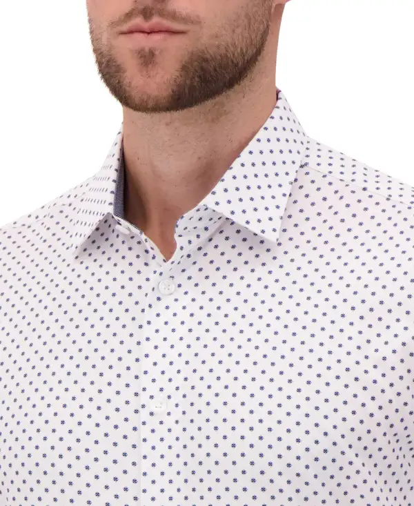 Lightweight Geometric Geometric-Print Four-Way-Stretch Men's Dress Shirt