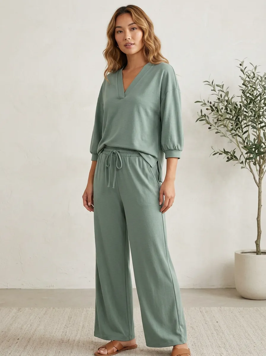 Everyday Short-Sleeve Women's V-Neck Casual Lounge Set