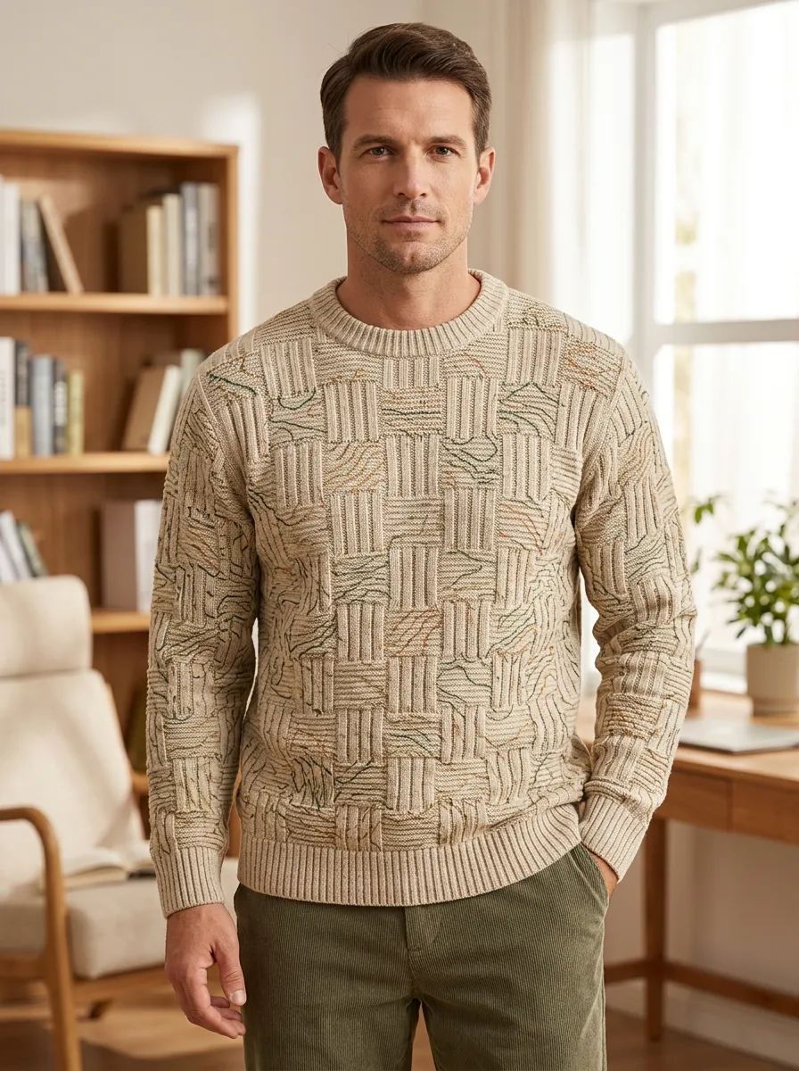 Men's Geometric Textured Sweater