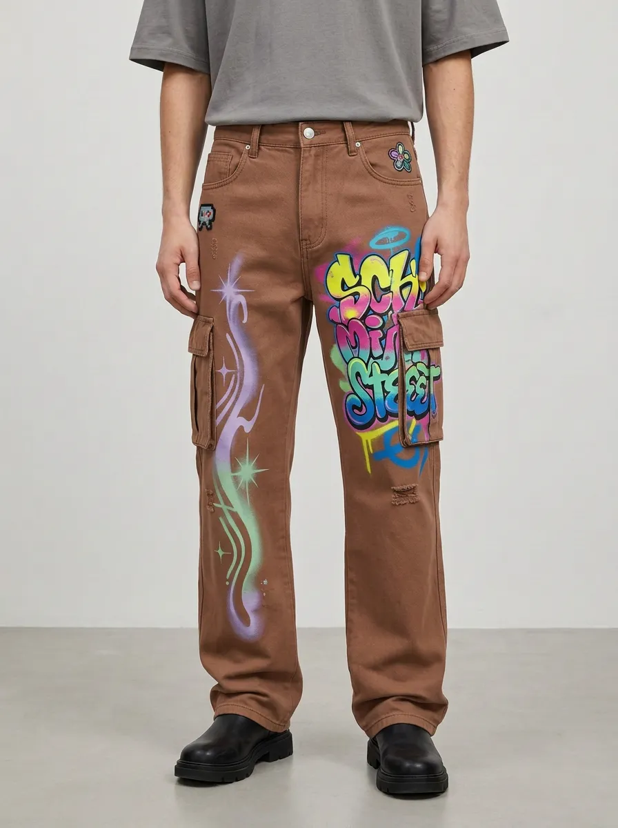 Men's Streetwear Graffiti Art Graphic Cargo Jeans
