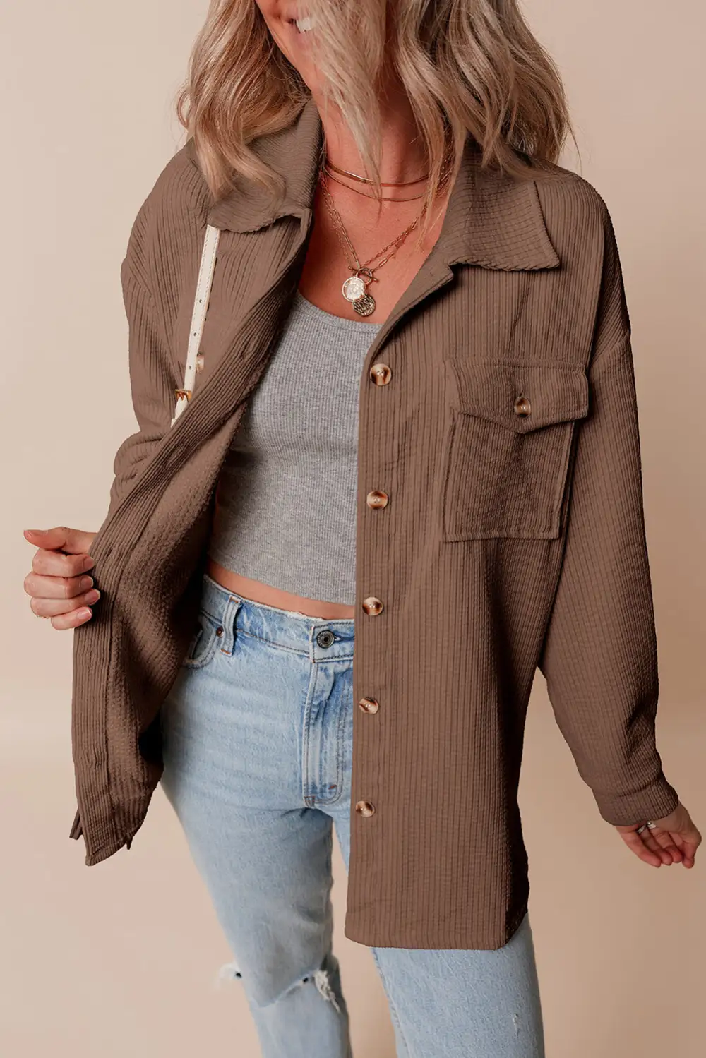 Women's Corduroy Flap Pocket Button Up Shacket