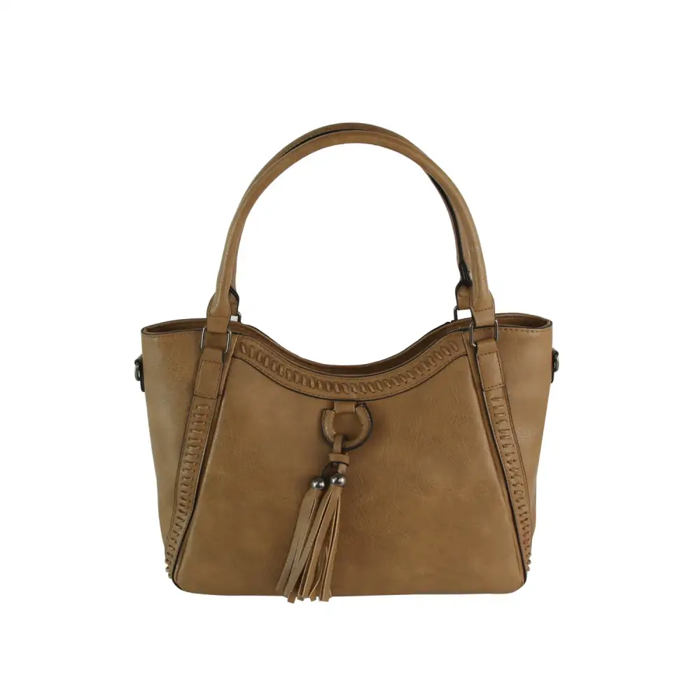 Whipstitch Tassel Bead Accented Shoulder Bag