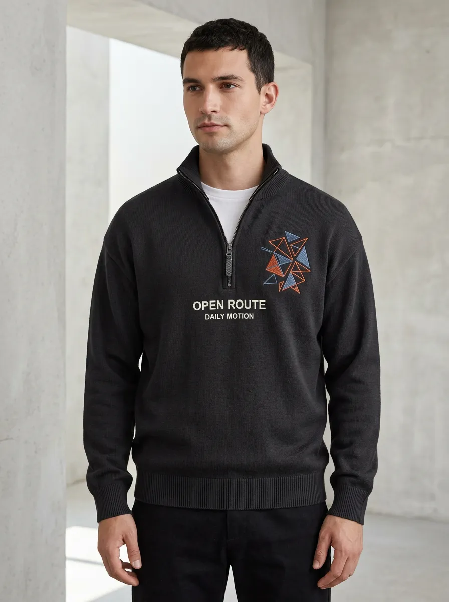 Casual Style Half-Zip Geometric Men's Half-Zip Sweatshirt